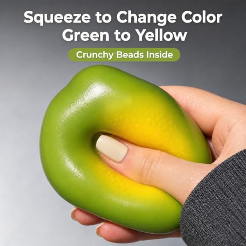 2Pack Crunchy Mango Squishy Stress Ball, Thermochromic Green to Yellow Sensory Fidget Toy with Gentle Crunch Sound & Slow Rising Squeeze, ASMR Desk Toy, Anxiety Relief Gift for Office Home - Image 3