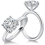 Picture of Ladylike 2 Carat Moissanite Rings for Women 925 Sterling Silver Round Solitaire Engagement Ring Lab Created Diamond Promise Anniversary Wedding Rings for Her Size 7.5