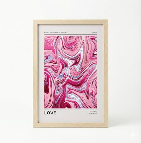 Image of BLINKART Pink Swirl Aesthetic Modern Art Walls With Frame | Natural Wood Texture | Living Room Bedroom Office Wall Decoration | Poster Home Decor Frames Wall Bedroom | 12x8 Inches (D78)