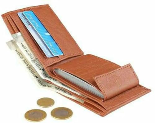 Image of Men's Leather Wallet Bifold Slim Design with Multiple Card Slots, Cash Compartment and Compact Pocket Friendly Wallet for Everyday Use (Brown)