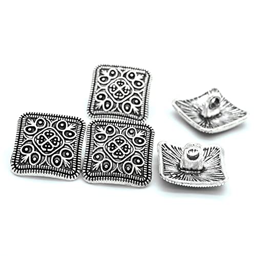 Pulabo 20Pcs Ancient Silver Button Flower Pattern Square Metal Button 13X13Mm Popular #TOP1