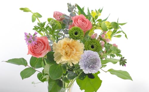 届いたら、いつもの花瓶に入れるだけ! 簡単管理のおしゃれブーケ♪ 花瓶付き、延命剤付き!!