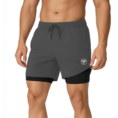 Image of Men's 2 in 1 Active Dual Shorts with Inner Tights Layer & Compression Liner, Double Layer Athletic Short for Running, Gym & Sports