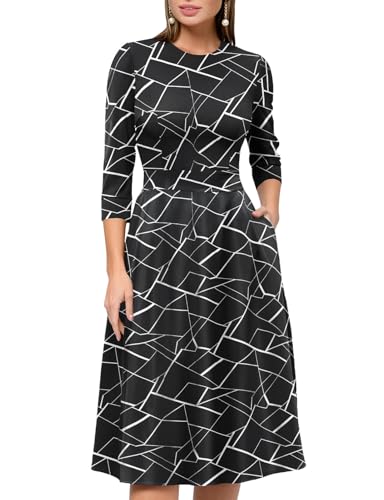 Image of Simple Flavor Women's Floral Vintage Dress Elegant Midi Evening Dress 3 /4 Sleeves