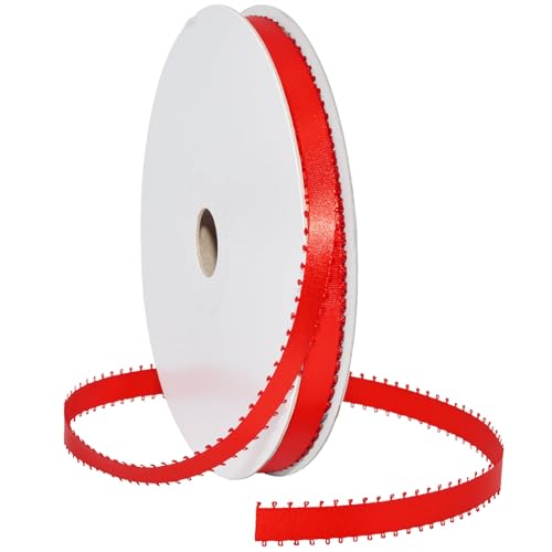 Morex Ribbon Picot Ribbons, Elegant for Wedding, Bridal, Baby Showers, 3/8" x 40 yd, Ruby Red