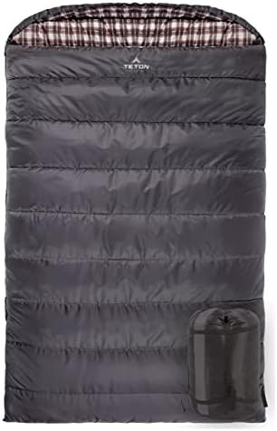 TETON Sports Fahrenheit Mammoth 0F/-18C Queen-Size Double Sleeping Bag; Warm and Comfortable; Double Sleeping Bag Great for Family Camping; Compression Sack Included Grey