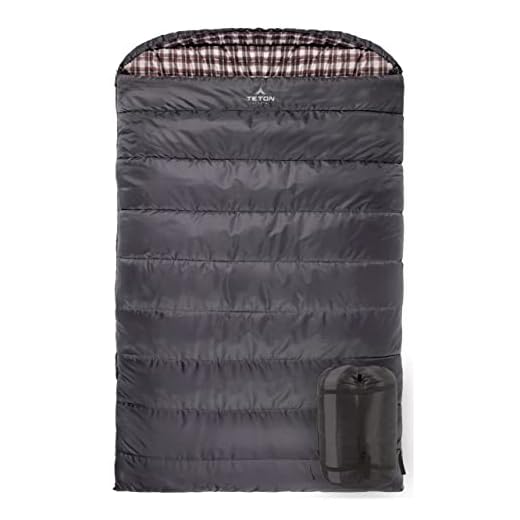 TETON Sports Fahrenheit Mammoth +20F/-7C Queen-Size Double Sleeping Bag; Warm and Comfortable; Double Sleeping Bag Great for Family Camping; Compression Sack Included, Grey (1064), +20F/ 94" X 62"/ Grey