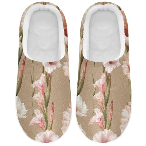 JUNZAN Sweet Gladiolus Brown Women Home Cotton Slippers Breathable Memory Foam Bedroom Shoes for Hospital Christmas Presents 6-7