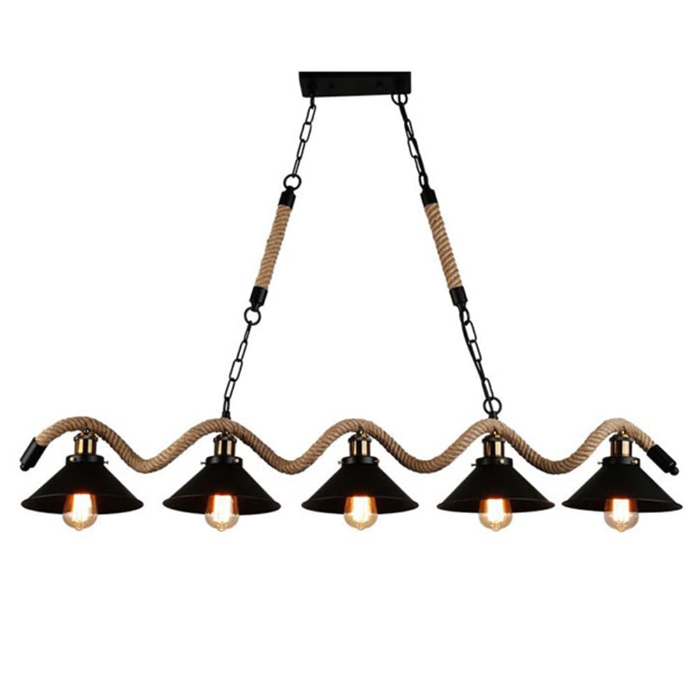 125 Cm Modern Matte Black Wrought Iron Pool Table Light Hemp Rope Kitchen Island Hanging Light For Over Dining Room Table,Chandelier For Sink Lamp Present