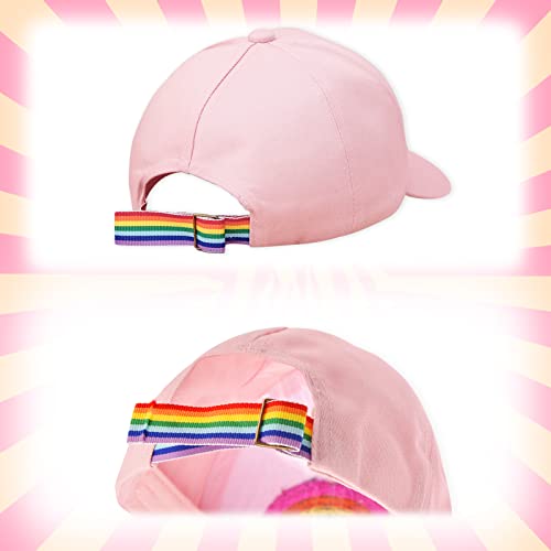 Mini Angel Girls Baseball Cap Kids Adjustable Ponytail Hat Rainbow Messy Bun Cap, Rainbow Pink #TOP3
