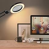 10X Magnifying LED Desk Lamp with Base & Clamp, 3 Color Lighted Magnifier, Adjustable Arm 4.13" Diameter Glass Lens for Reading, Hobbies (Black) - Image 4