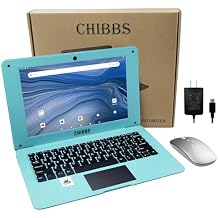 CHIBBS Laptop Computer- 10.1" Inch Kids Laptop Computer Powered by Android 12.0 -Quad Core Processor- 2+64gb ROM-Camera- Bluetooth- 2*USB- WiFi- Blue