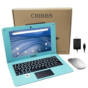 CHIBBS Computadora portátil – Computadora portátil para niños de 10.1 pulgadas alimentado por Android 12.0 – Procesador de cuatro núcleos – 2+64 GB ROM – Cámara – Bluetooth- 2* USB – WiFi- Azul