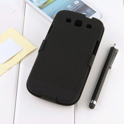 Pandamimi Black Shell Holster Combo Case for Samsung Galaxy S3 with Kick-stand, Screen Protector and Black Touch Pen