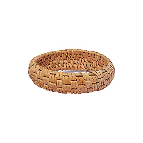 COLORFUL BLING 2Pcs Handwoven Wooden Braided Rattan Knit Cuff Bracelet Natural Bamboo Square Round Geometric Chunky Wrap Bangle for Women Ethnic Tribal Wrist Jewelry3