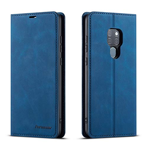 QLTYPRI Hülle für Huawei Mate 20, Premium Dünne Ledertasche Handyhülle mit Kartenfach Ständer Flip Schutzhülle Kompatibel mit Huawei Mate 20 - Blau