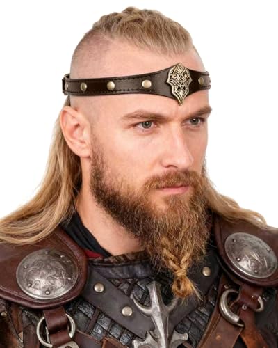 L'VOW Viking Pirate Leather Headband Medieval Leather Headpiece, 1-Gold