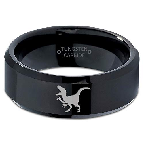 Zealot Jewelry Tungsten Dinosaur Velociraptor Band Ring 8Mm Men Women Comfort Fit Black Beveled Edge Polished Size 4 #TOP1