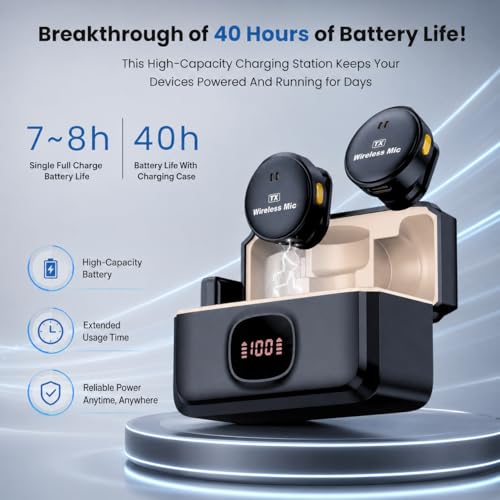 Image of Futopia Wireless Rechargeable Microphone with Charging Case 300mAh, Noise Cancellation Mic, Clip-On Collar, 3Hr Playtime, 20m Range Perfect for YouTube, Podcast, Vlogging, Streaming & Video Recording