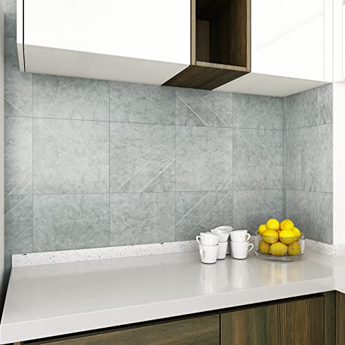 Chichome Self Adhesive 12"X12" Vinyl Flooring Peel And Stick Floor Tile Waterproof Marble Gray Bathroom Floor Tile Removable Kitchen Peel And Stick Backsplash For Bedroom Living Room, 6-Pack #TOP7
