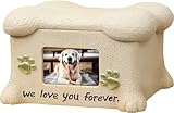 Pet Cremation Urn for Dog Ashes - Resin Memorial Box with Photo Frame and Paw Print Design - Bone-Shaped Cover - Perfect Dog Memorial Gift and Keepsake