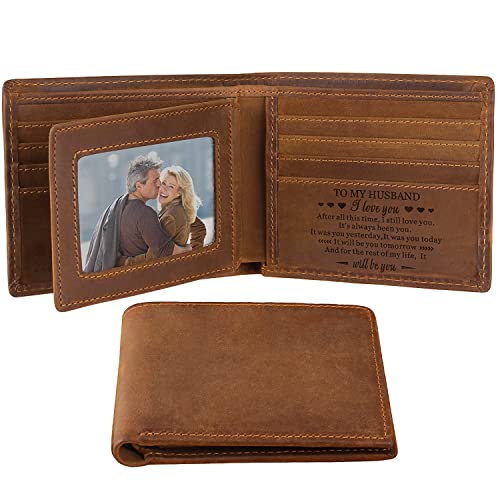 Fodiyaer Personalized Engraved Leather Wallet Gifts for Men - Birthday,