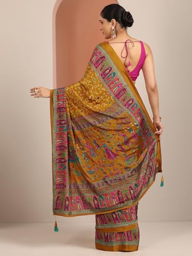 Image of Libas Printed Crepe Saree for Women With Unstitched Blouse Piece | Traditional Saree for Party & Wedding