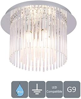 HARPER LIVING 4xG9 Semi-Flush Ceiling Light, Chrome Finish, Waterproof (IP44), Ideal for Living Room, Bathroom, Bedroom, Kitchen, Hallway, Hotel, B&B
