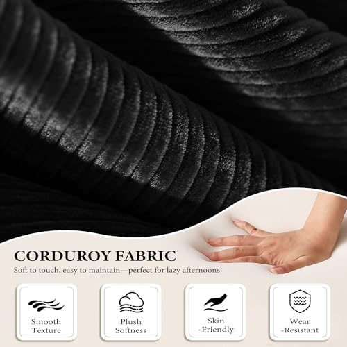 Image of Boneless Couch Futon Sofa Bed Sectional Couches for Living Room,Cloud Couch with Sleeper Sofa,Sofas for Living Room Oversized Corduroy Upholstered (Black, 81 Inches (with Iron Frame))