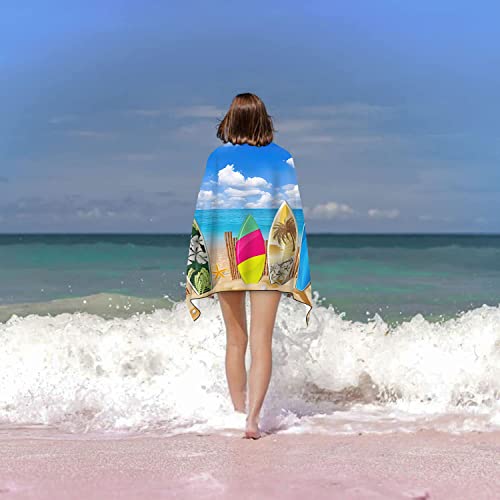 Sxchen Beach Towel Oversized 36"X72" Thin Lightweight Extra Large Absorbent Quick Dry Sand Free Plush Cool Hawaiian Print Summer Colorful Surfboard Coast Sea View Coconut Palm Seashell #TOP6