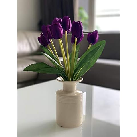 Fourwalls Beautiful Artificial Plastic Tulip Flower Bunch, Artificial Plant For Home Décor (38 Cm Tall, 9 Heads, Purple) Cover