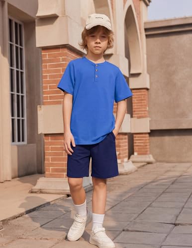 Image of Arshiner Boy's Textured Button Up Shirt and Shorts Set 2 Piece Summer Beach Outfit for 5~12 Years Kids