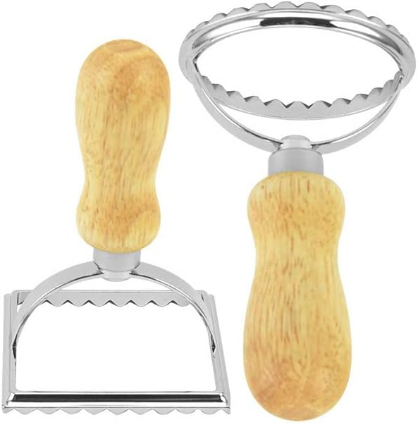 Cortador de sellos para ravioles, molde con mango de madera y borde estriado, accesorio de cocina para prensa de pasta para perogis y raviolis (1
