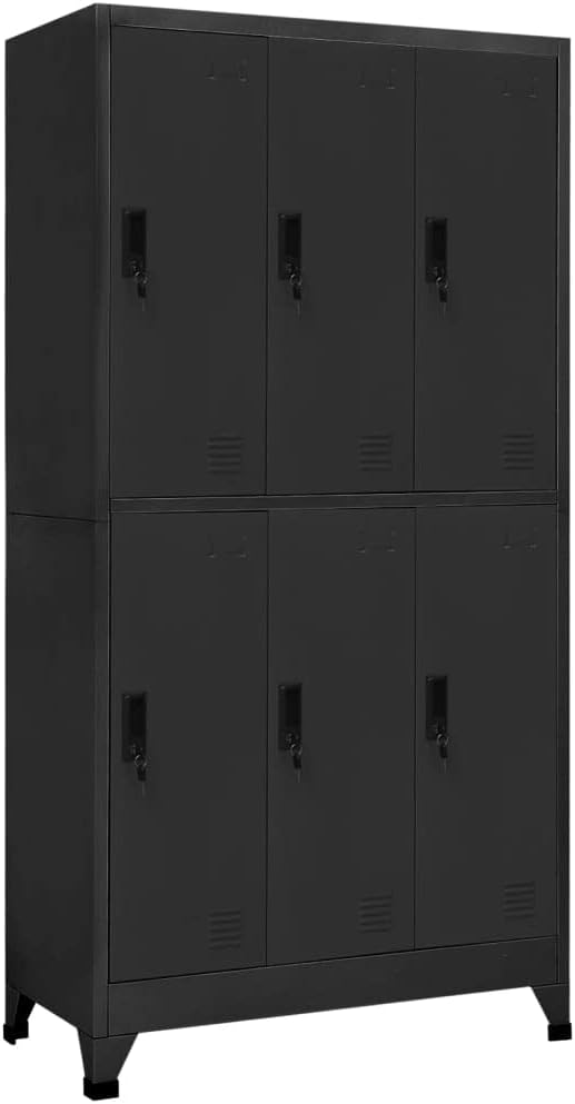 Steel Lockable Locker Cabinet with 6 Doors Anthracite Finish for Office Storage and School Organization Industrial Style Durable Metal Locker