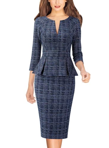 Image of VFSHOW Womens Work Business Office Front Zipper Peplum Church Sheath Dress