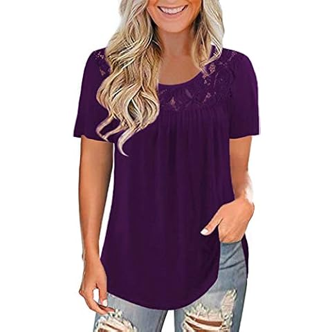 Maavoki Blusa de encaje para mujer, talla grande, manga corta Cover