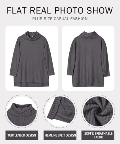 Image of RITERA Women's Plus Size Waffle Tops Long Sleeve Turtleneck Sweater Shirts Knit Tunic Oversized Casual Pullover Blouse XL-5XL