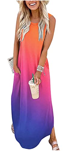 CHUNTIANRAN Women's Maxi Dress Summer Casual Sundress Sleeveless Long Dresses Hawaiian Beach Maxi Dresses with Pockets(Gradien-10,Medium)