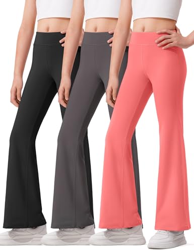 Image of HASMES 3 Pack Girls Flare Leggings Kids Bell Bottom Dance Yoga Pants Activewear