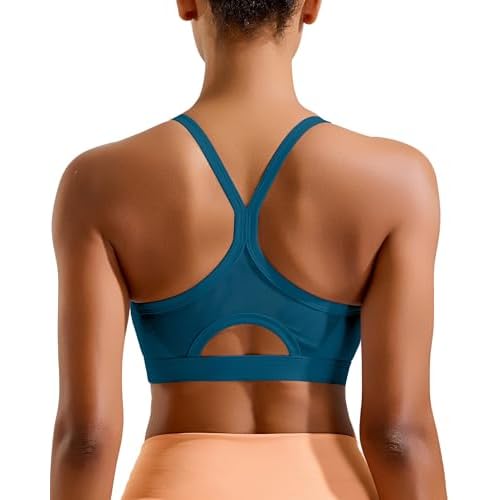 RUNNING GIRL Sports Bra for Women,Y Back Molded Cup Medium Impact Sports Bras for Women with Sewn in Pads Deep Blue Large