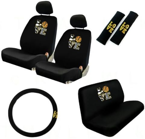 11 Pieces Auto Seat Covers Gift Set: 2 Low Back Front Bucket Seat Covers with Separate Headrest Cover, 1 Steering Wheel Cover, 2 Shoulder Harness Pressure Relief Cover, and 1 Bench Cover - Love Safari