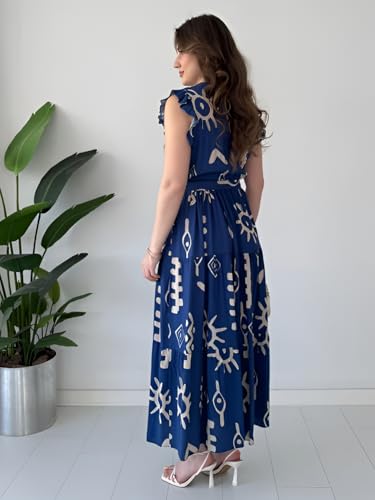 Image of KZULLY | Dress for Women | Feminine Cross Tie Long | Soft Frill Arm Detail Look | Stylish Allover Print Wear
