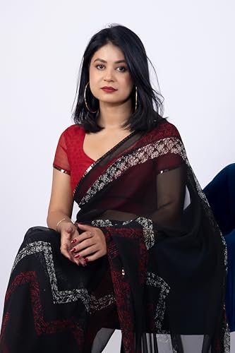 Image of MIRCHI FASHION Women Sari Georgette Chevron Printed | Modern Pattern Farewell and Festive Drape with Matching Blouse Piece