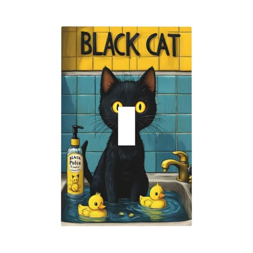 Decorative Light Switch Cover Plate Novelty Black Cat Funny Duck Bath 1 Gang Wall Plate Oversized Single Toggle Wall Cover Plate Jumbo Electrical Switchplate Faceplate