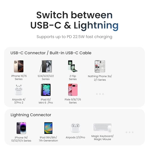 Image of sharge Flow Mini 2 Portable Charger with Built-in Cable 22.5W Max Power Bank for Travel, Fast Charging Battery Pack with iOS and USB-C Connector for iPhone 17 /16 /15 /14, Galaxy, Google Pixel, and More