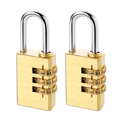 Ktdzone Portable Mini Brass Code Lock Keyless - 3-Digit Combination Locker Padlock for Indoor Outdoor Protection Gold 2Pcs/Set