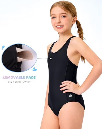 Image of G Gradual Girl's One Piece Swimsuits Racerback Kids Bathing Suit | for Girls 7-16Y, Fully lined for no see-through, Wider straps, UPF 50+, Modest coverage, Swimwear for Swim Team, Beach, Pool