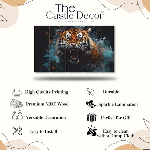 Image of The Castle Decor Lion abstract painting with frame 5 Big Size (27x48) Wall Art for living room,Bedroom,Drawing room,Hotels-Digital Painting