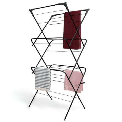 ZOPPER 3 Tier Folding Clothes Airer 14m Space For Laundry, Indoor And Outdoor | Non-Slip Feet & Corner Spaces for Hangers | Home Storage - Foldable Drying Rack, Lightweight, Space Saving Washing Line