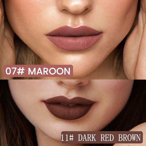 Image of 2Pcs Longwear Liquid Lip Liner Stain Marker Pen Set Long Lasting Waterproof, Maroon Dark Red Brown Dusty Mauve Matte 24 Hour Lip Liner and Lipstick Combo, Color Stay Lipliner, Lips Stain peel off